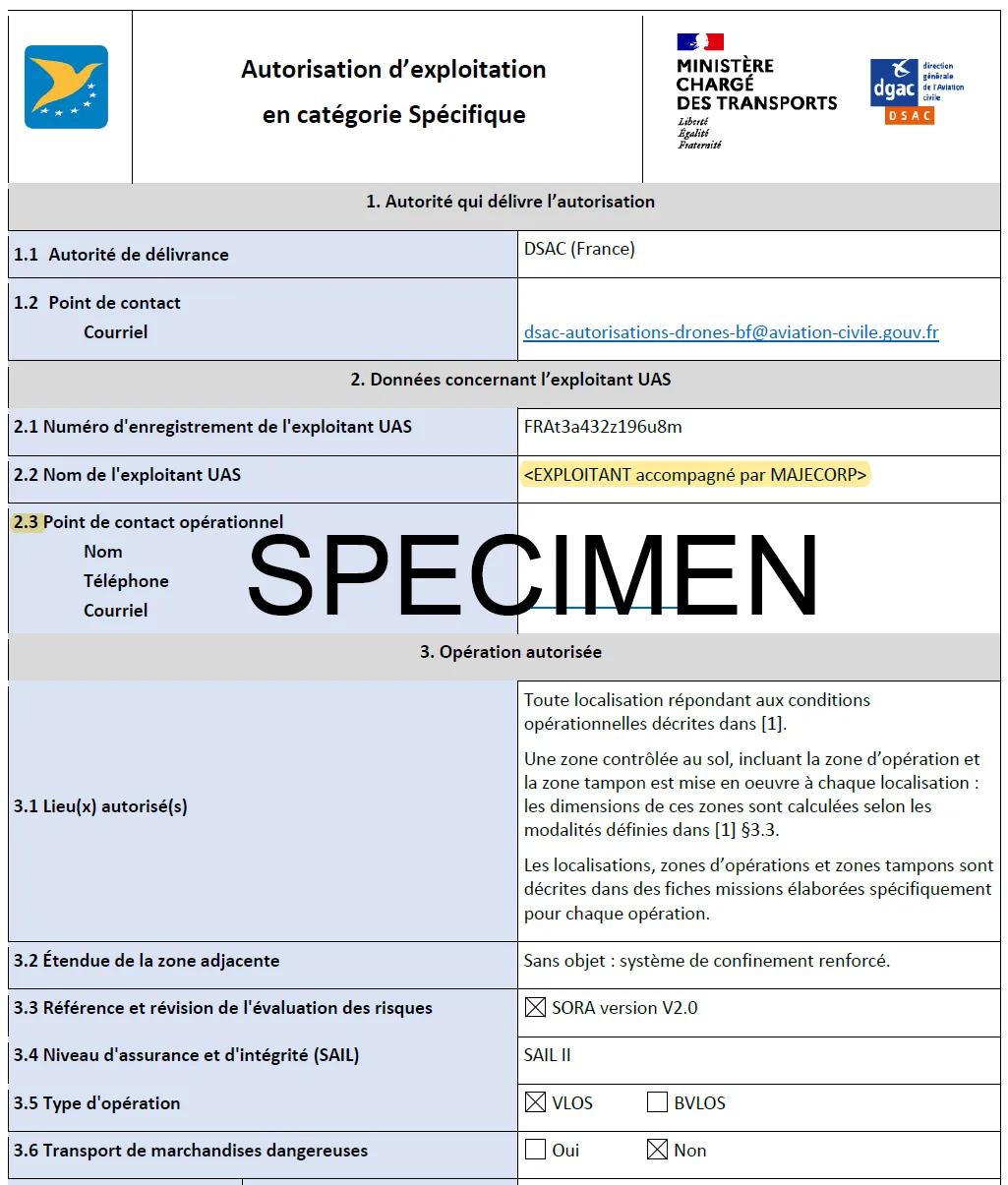 Autorisation d'exploitation spécifique